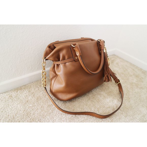 Michael Kors Megan Congac Brown Leather Satchel - Picture 4 of 9